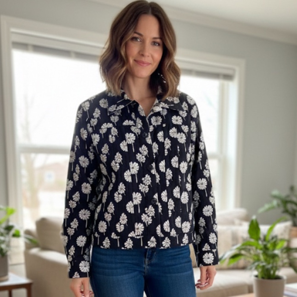 Sharon Young‎ Black Floral Revisable Women's Jacket Size S